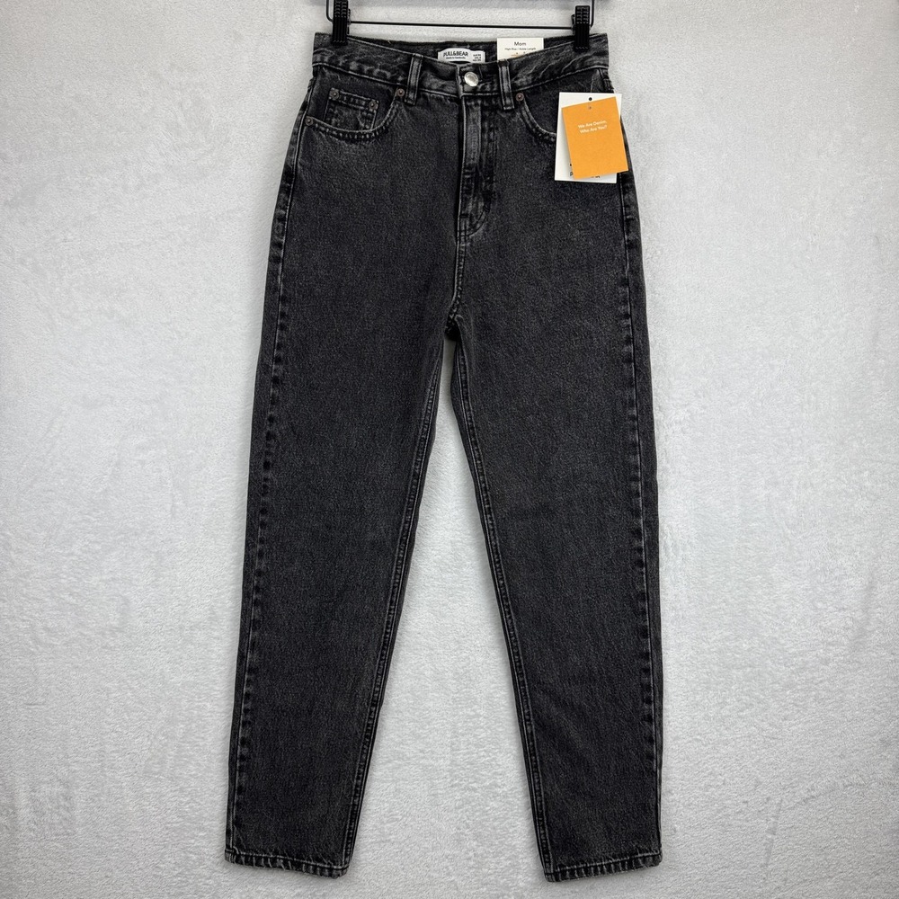 Pull&Bear Mom Jeans Womens 2 Washed Black‎ High Rise Ankle Length Denim Tapered
